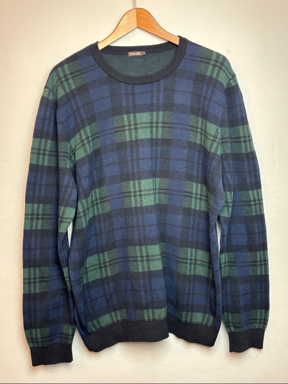 J. McLaughlin Men’s Large Long-Sleeve Crewneck Sweater Black Watch Plaid